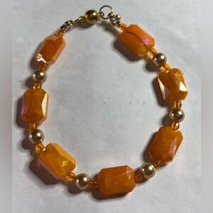 Handmade Bracelet Vibrant Orange and Gold Beads